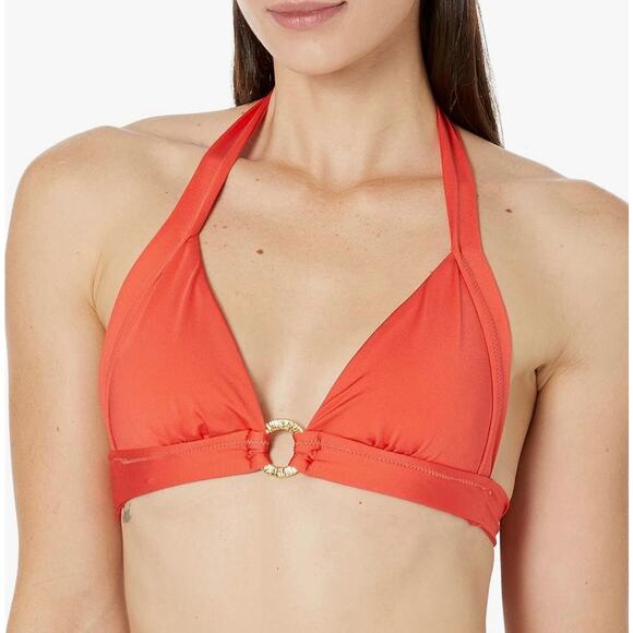 Trina Turk Flame Monaco Ring Front Halter Bikini Top 12 NWT - Picture 1 of 3